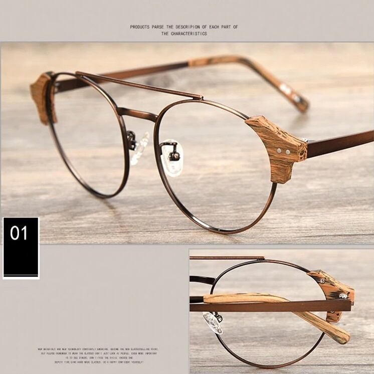 Wood grain glasses - Boston × Metal（木目とメタルのボストンメガネ）【BJ0131】