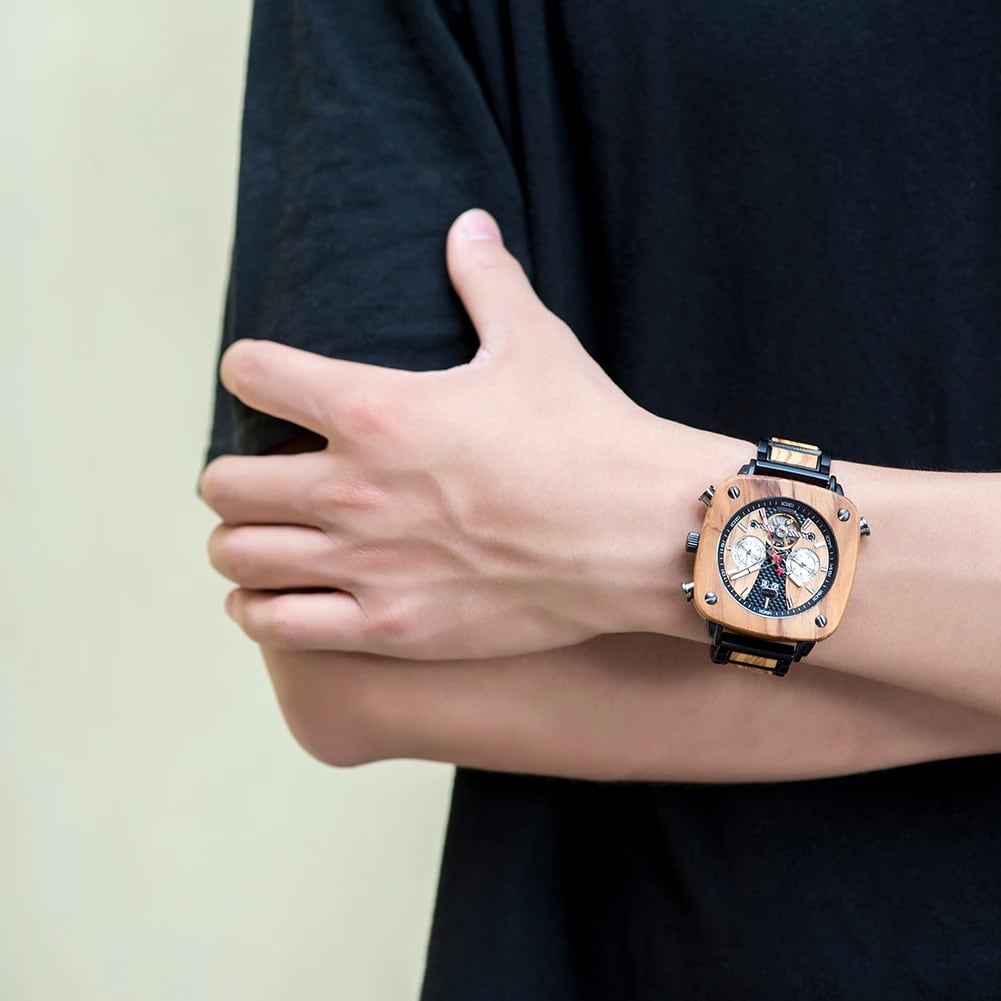 Fashionable Wood Square Mechanical Watch【BJ0552】