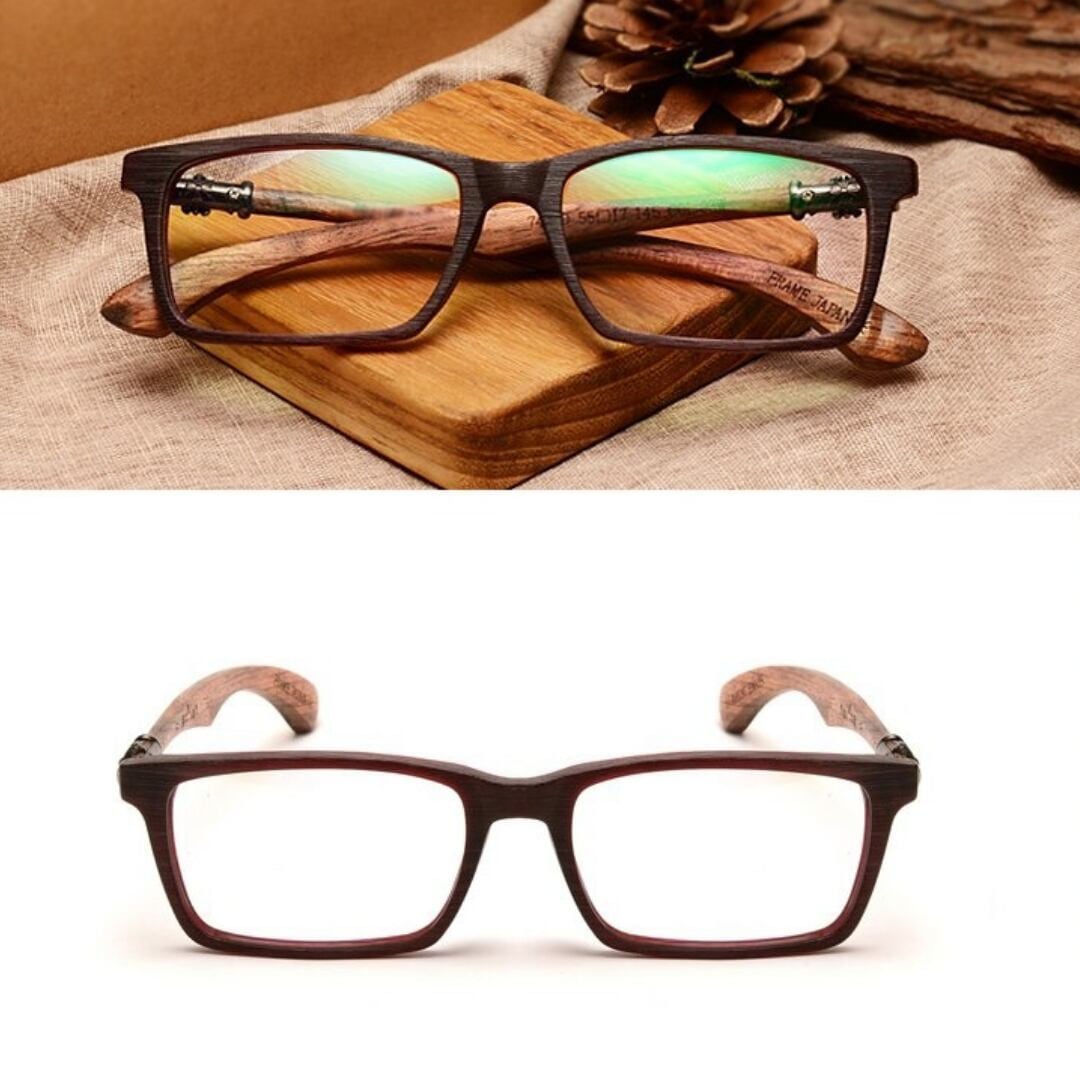 Wooden Square Clever Glasses（木製テンプルのスクエアメガネ）【BJ0285】