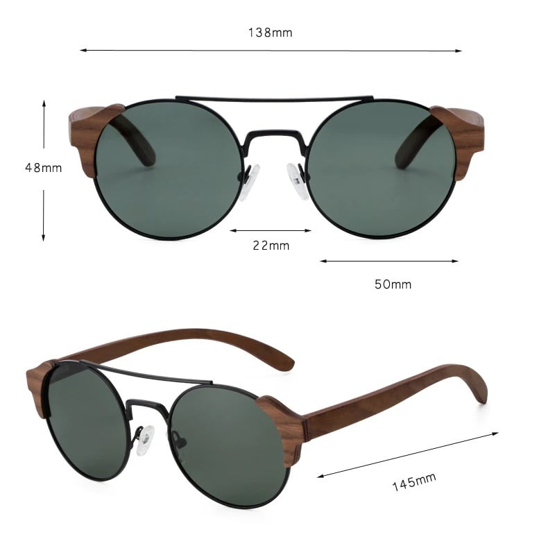 Metal With Wood Round Sunglasses【BJ0520】