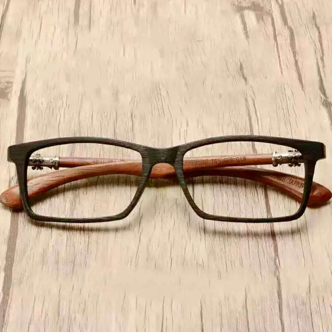 Wooden Square Clever Glasses（木製テンプルのスクエアメガネ）【BJ0285】