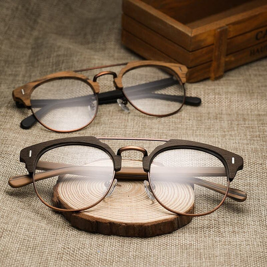 Wood grain glasses - Brow × Metal（木目とメタルのブロウメガネ）【BJ0011】