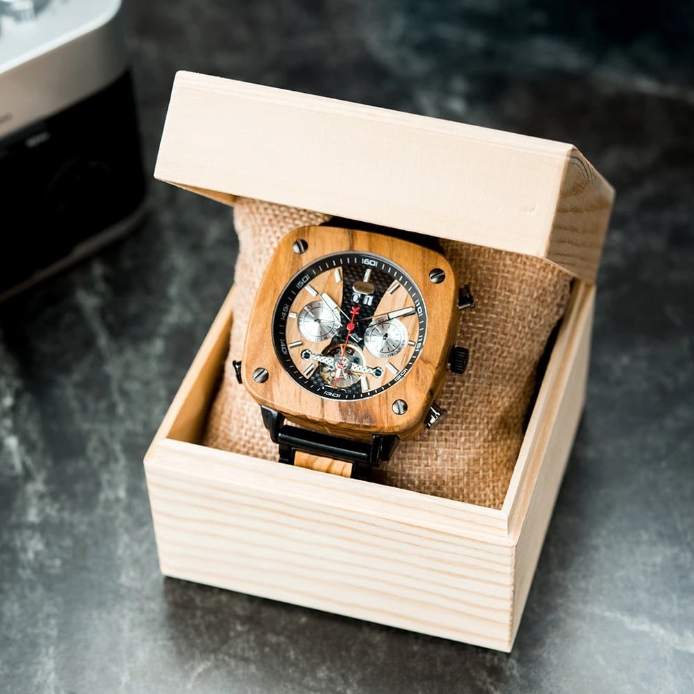 Fashionable Wood Square Mechanical Watch【BJ0552】