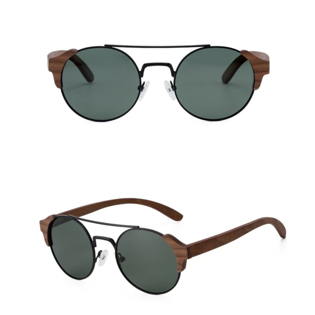 Metal With Wood Round Sunglasses【BJ0520】