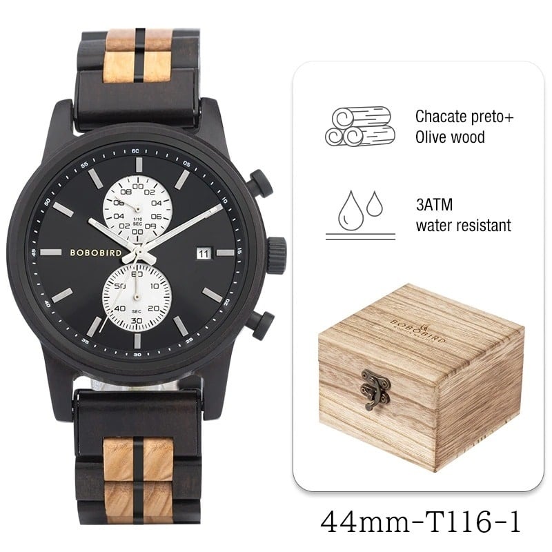 Wood Chronograph Watch With Date Display【BJ0538】