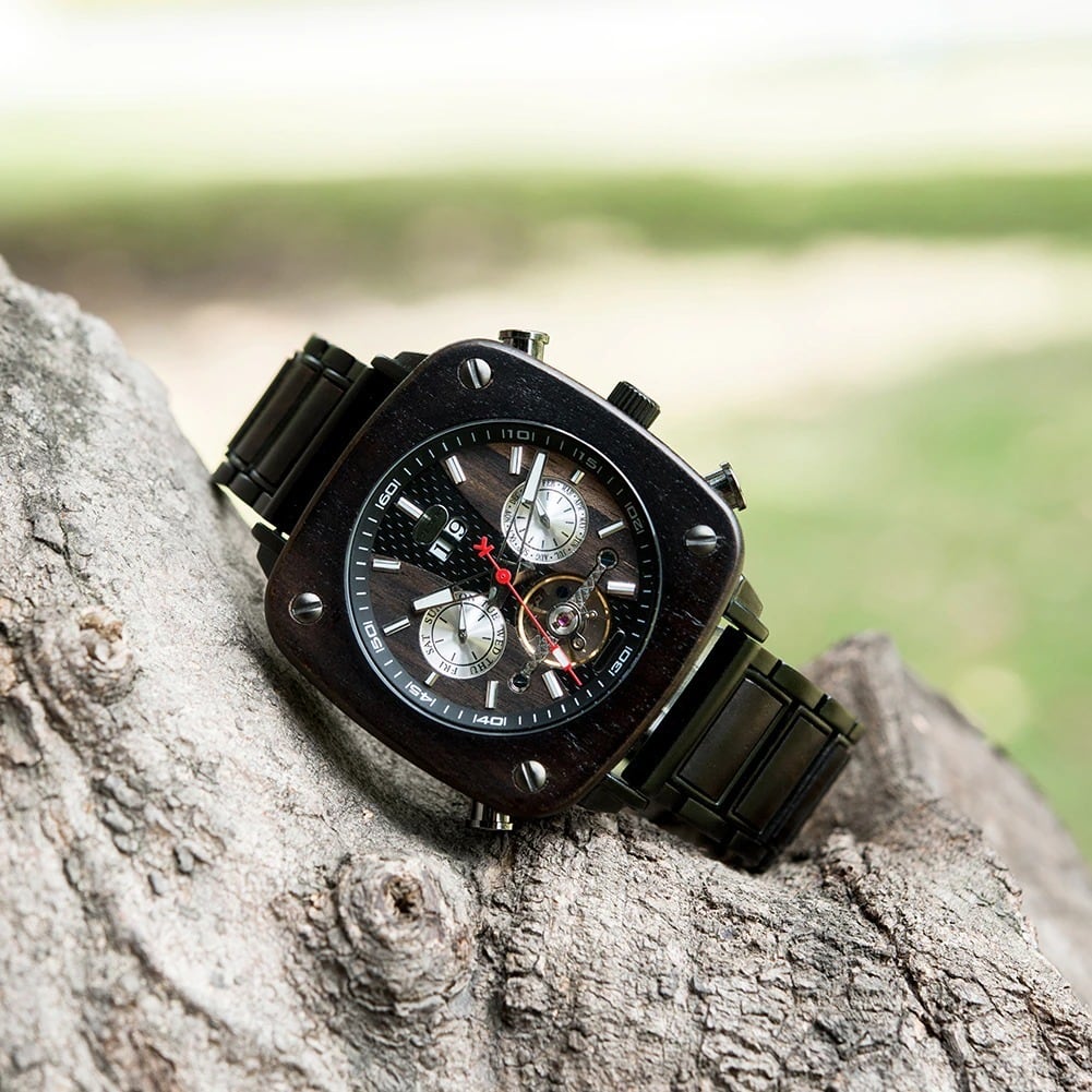 Fashionable Wood Square Mechanical Watch【BJ0552】