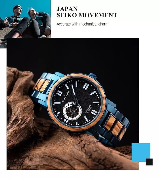 [5atm] Wooden Mechanical Watch - Luxury Blue【BJ2419】