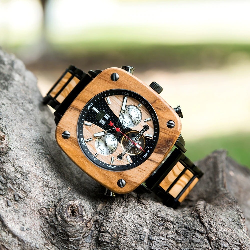 Fashionable Wood Square Mechanical Watch【BJ0552】