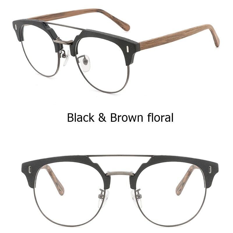 Wood grain glasses - Brow × Metal（木目とメタルのブロウメガネ）【BJ0011】