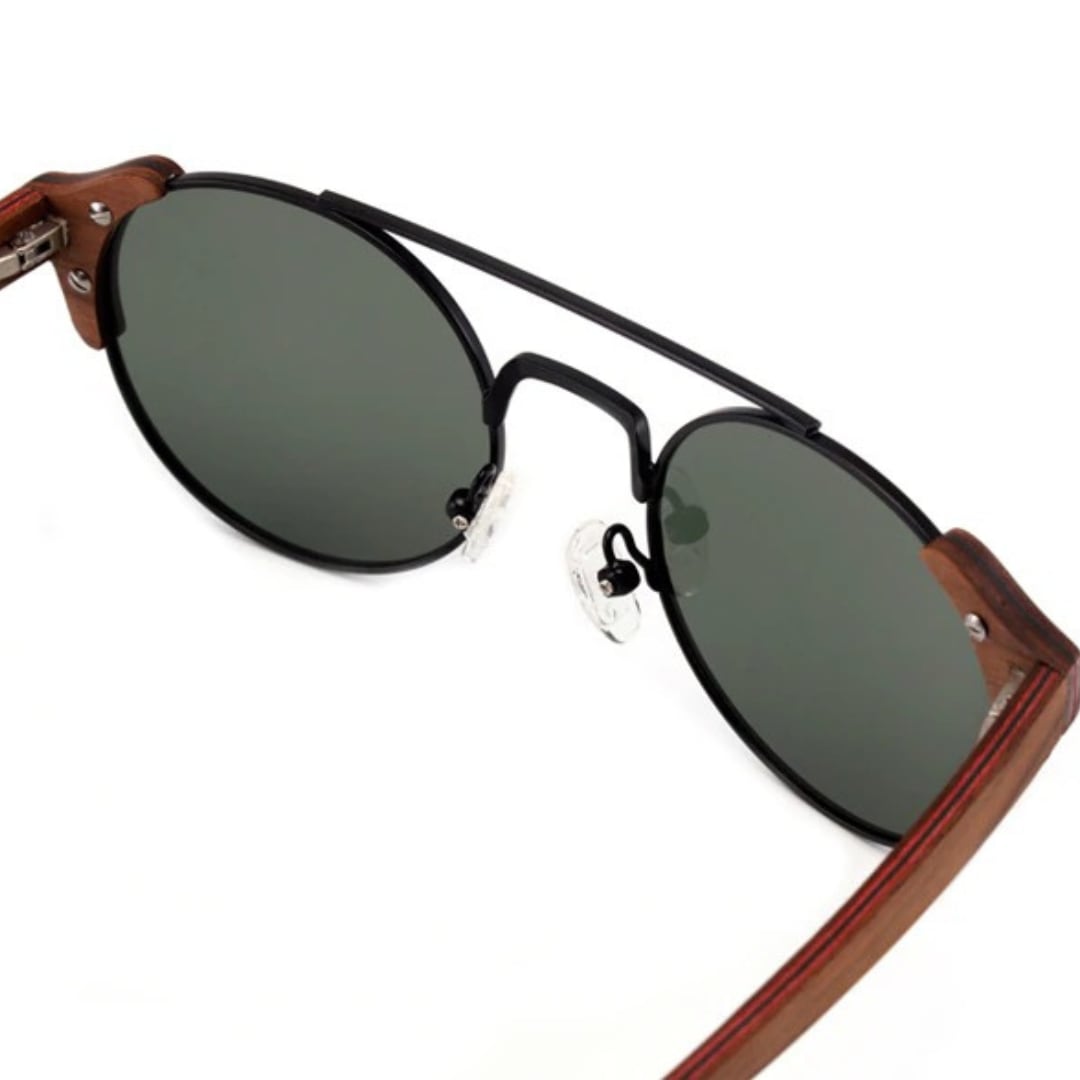 Metal With Wood Round Sunglasses【BJ0520】