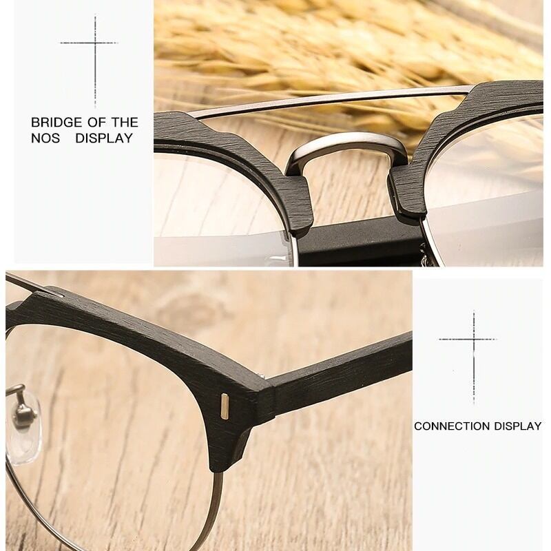 Wood grain glasses - Brow × Metal（木目とメタルのブロウメガネ）【BJ0011】