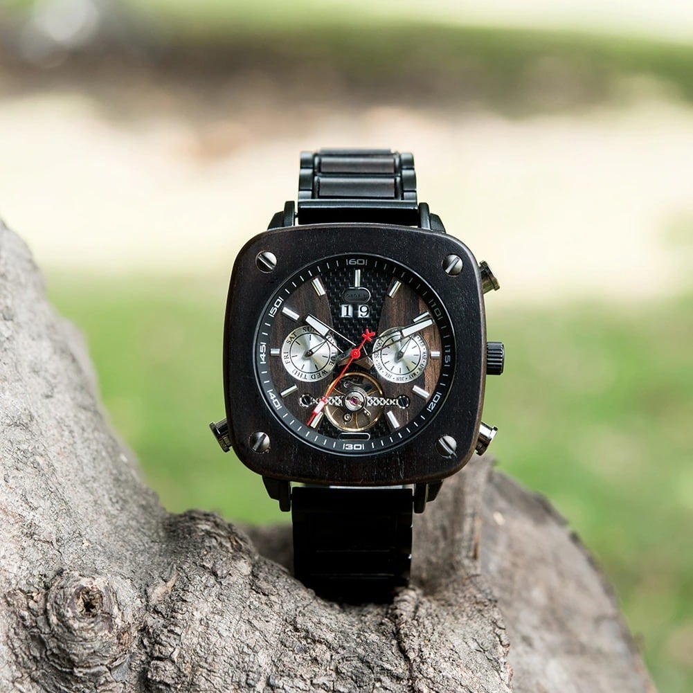 Fashionable Wood Square Mechanical Watch【BJ0552】