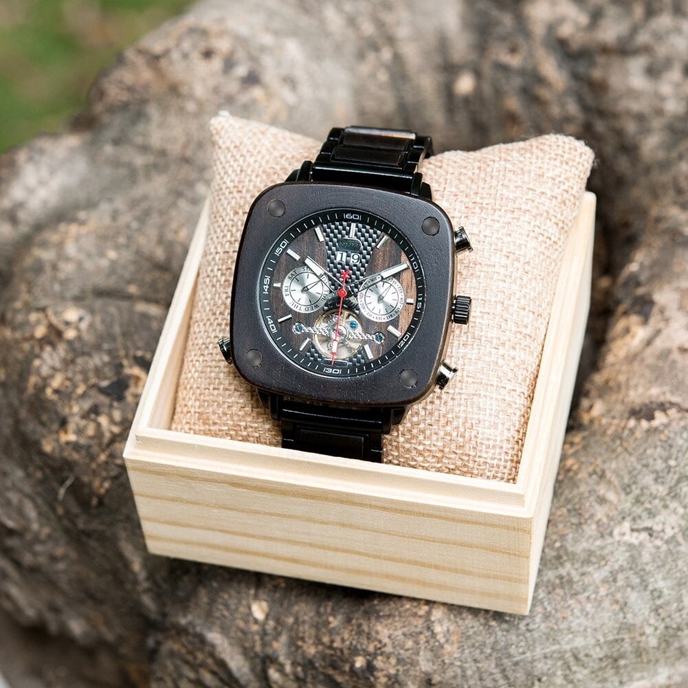Fashionable Wood Square Mechanical Watch【BJ0552】