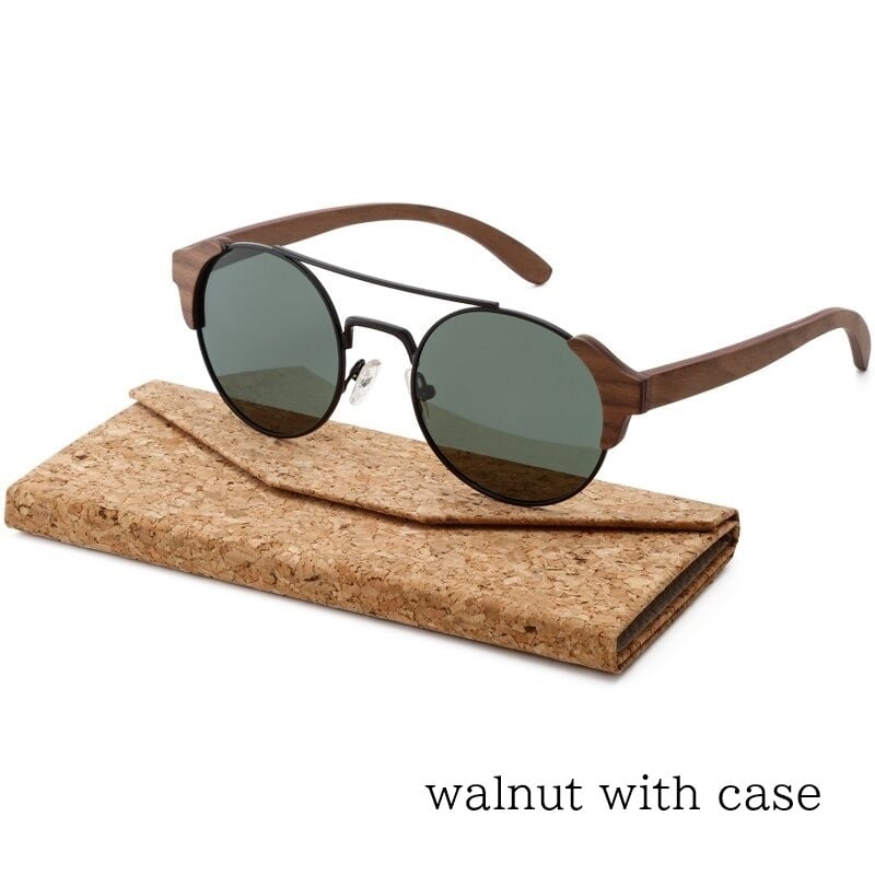 Metal With Wood Round Sunglasses【BJ0520】