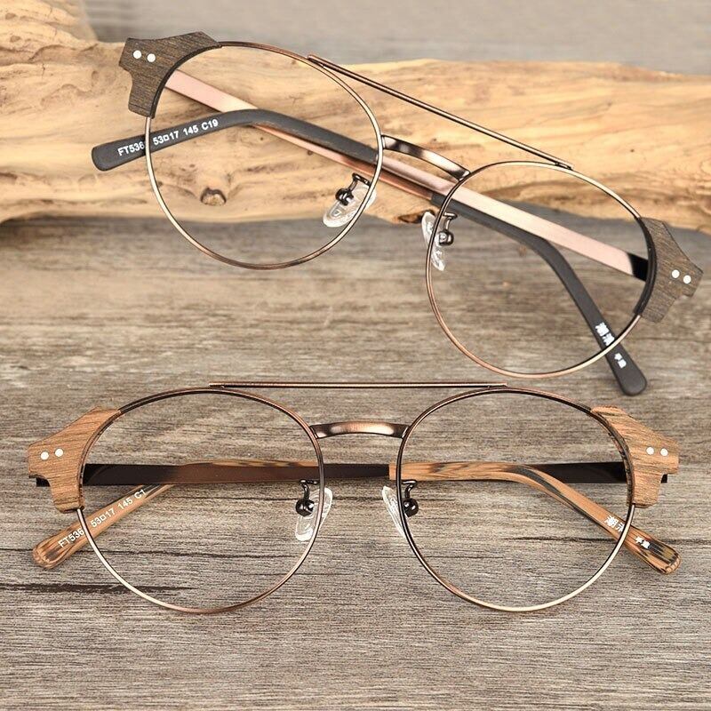 Wood grain glasses - Boston × Metal（木目とメタルのボストンメガネ）【BJ0131】