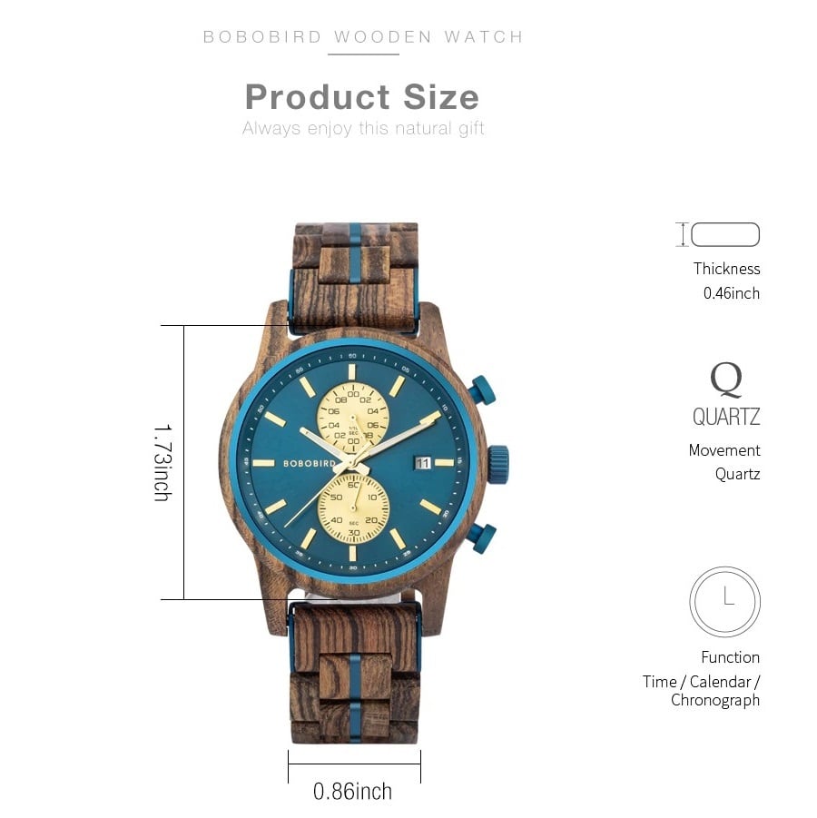 Wood Chronograph Watch With Date Display【BJ0538】