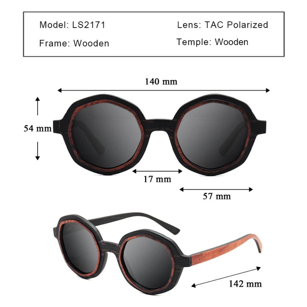 Two Tone Wood Irregular Round Sunglasses【BJ0528】