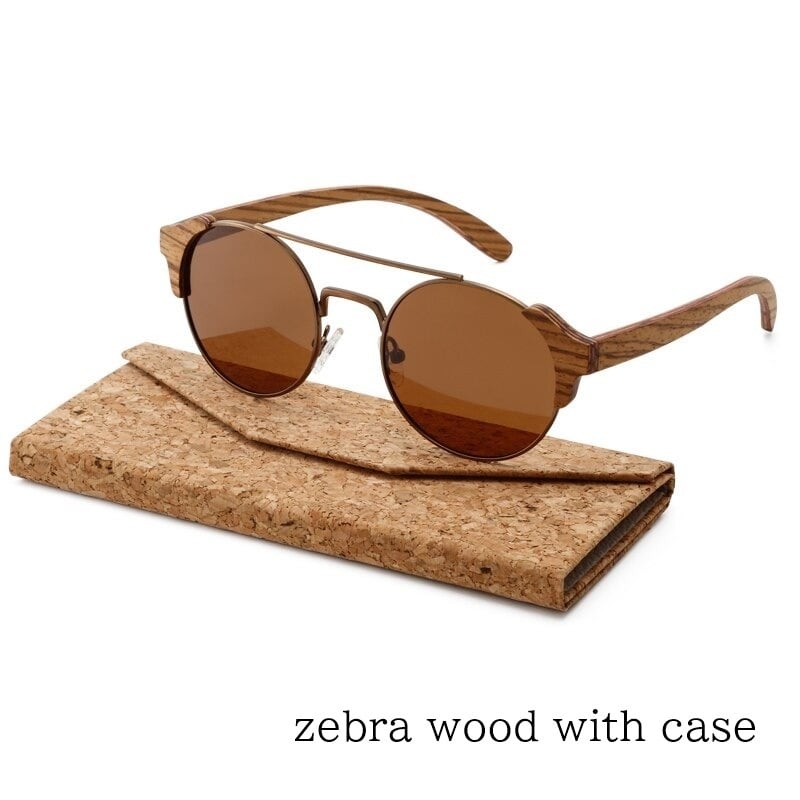 Metal With Wood Round Sunglasses【BJ0520】