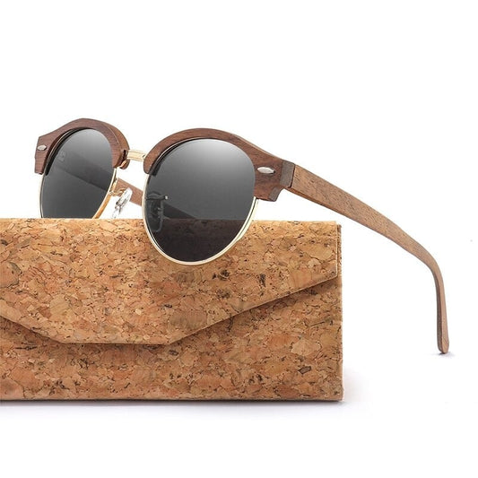 Wood Retro Round Semi-Rimless Sunglasses【BJ0523】