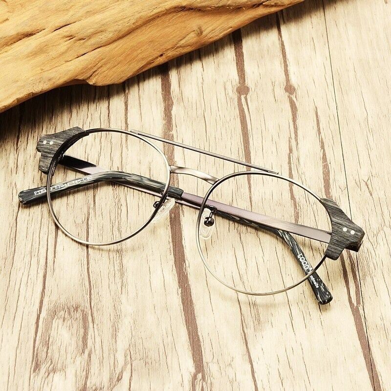 Wood grain glasses - Boston × Metal（木目とメタルのボストンメガネ）【BJ0131】