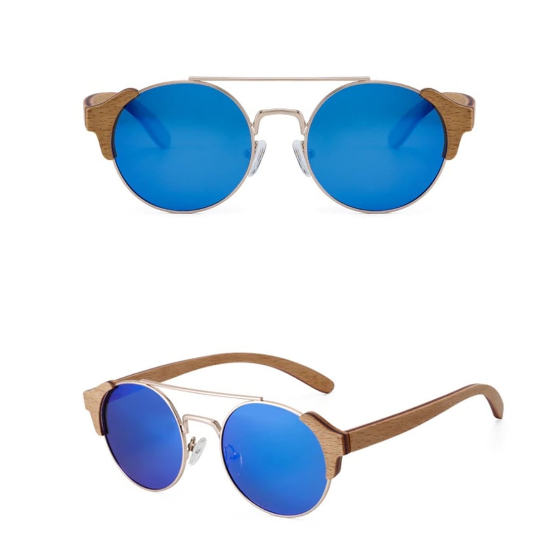 Metal With Wood Round Sunglasses【BJ0520】