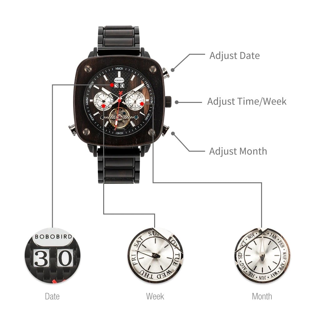 Fashionable Wood Square Mechanical Watch【BJ0552】