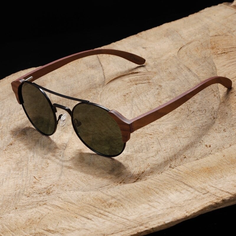 Metal With Wood Round Sunglasses【BJ0520】