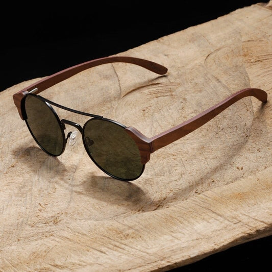 Metal With Wood Round Sunglasses【BJ0520】