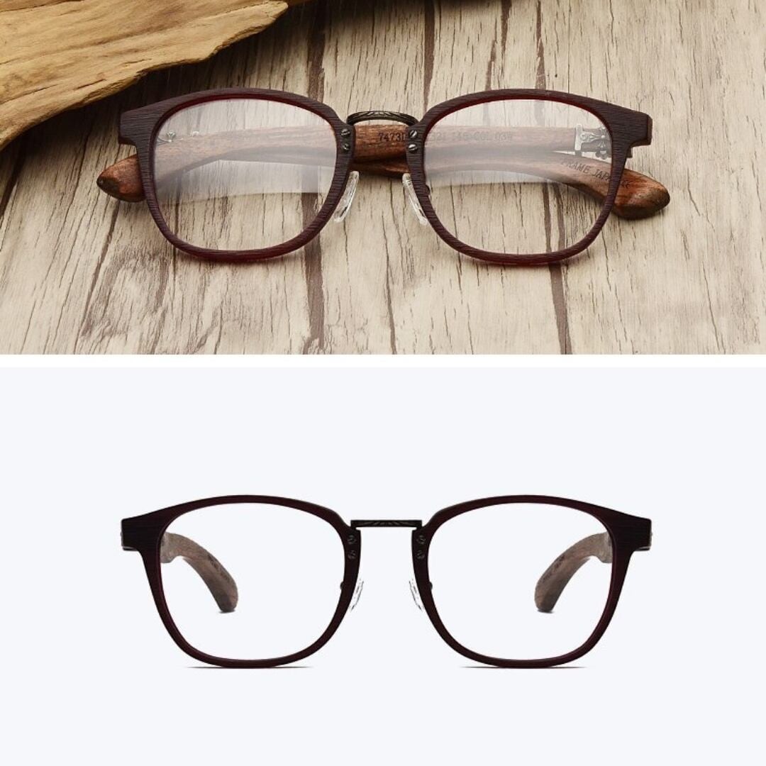 Wooden Frame Wellington Glasses（木製テンプルのウェリントンメガネ）【BJ0284】