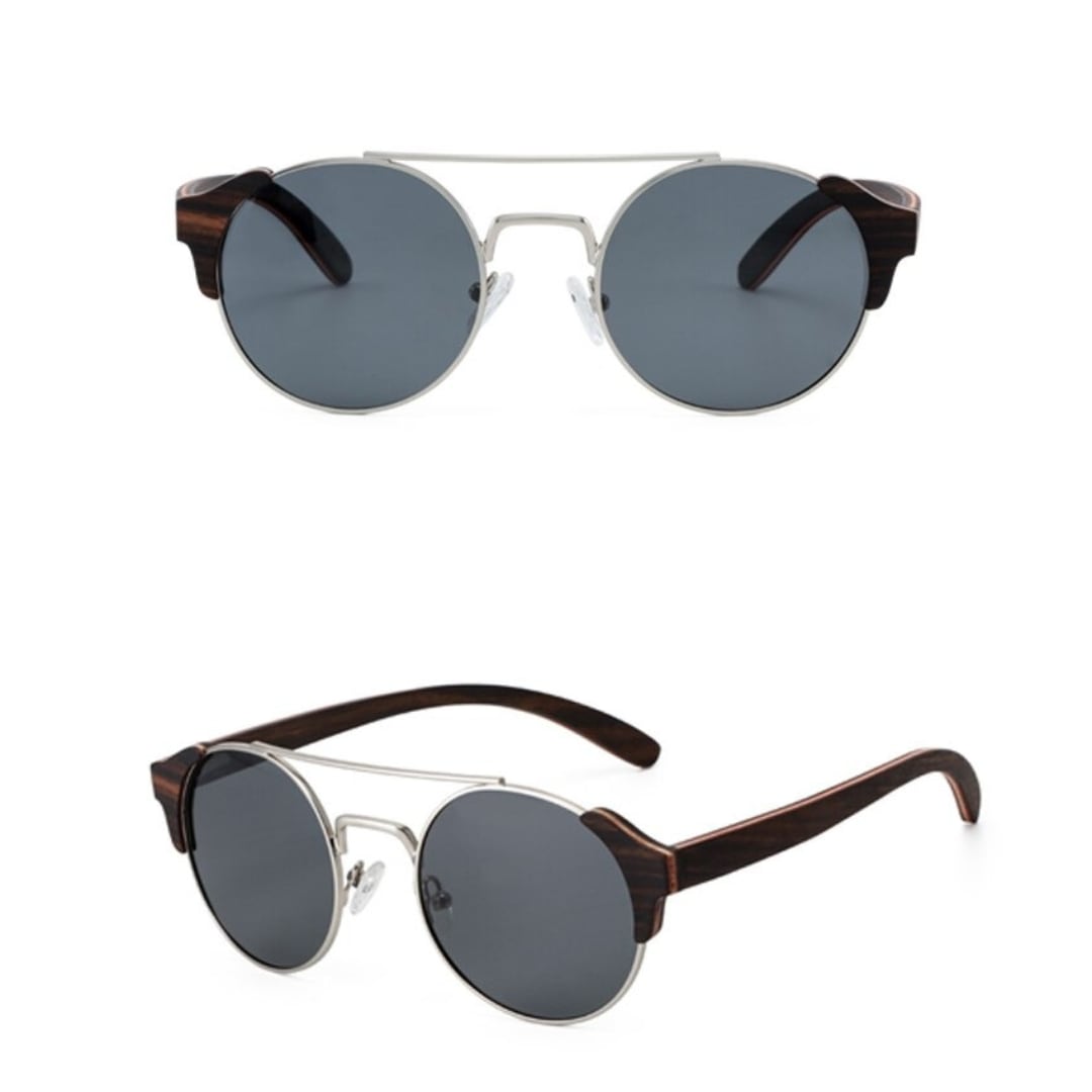 Metal With Wood Round Sunglasses【BJ0520】