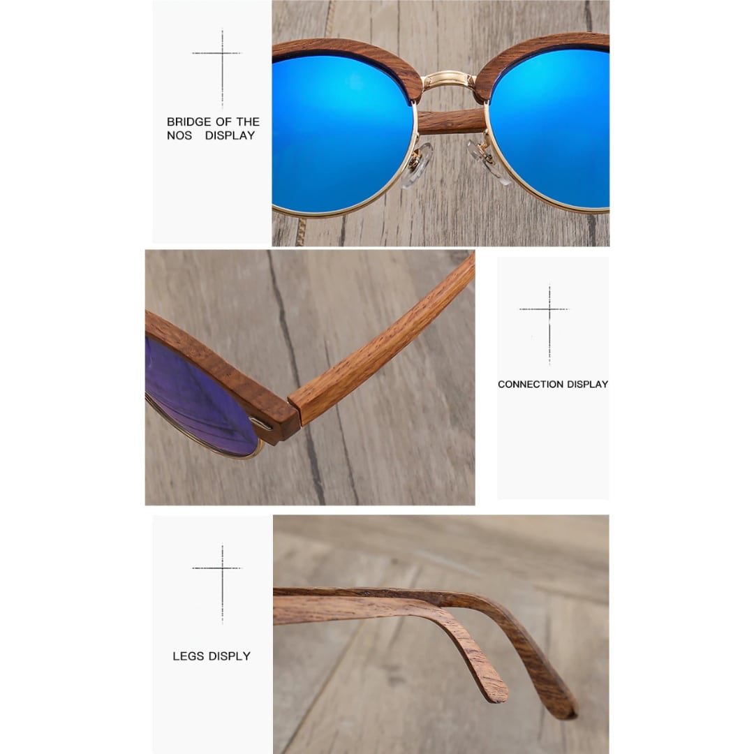 Wood Retro Round Semi-Rimless Sunglasses【BJ0523】