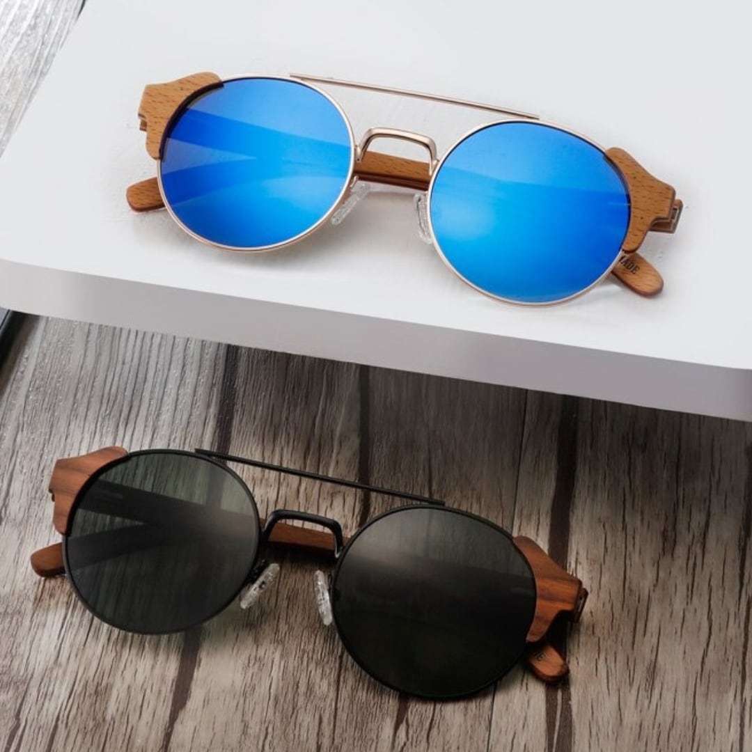 Metal With Wood Round Sunglasses【BJ0520】