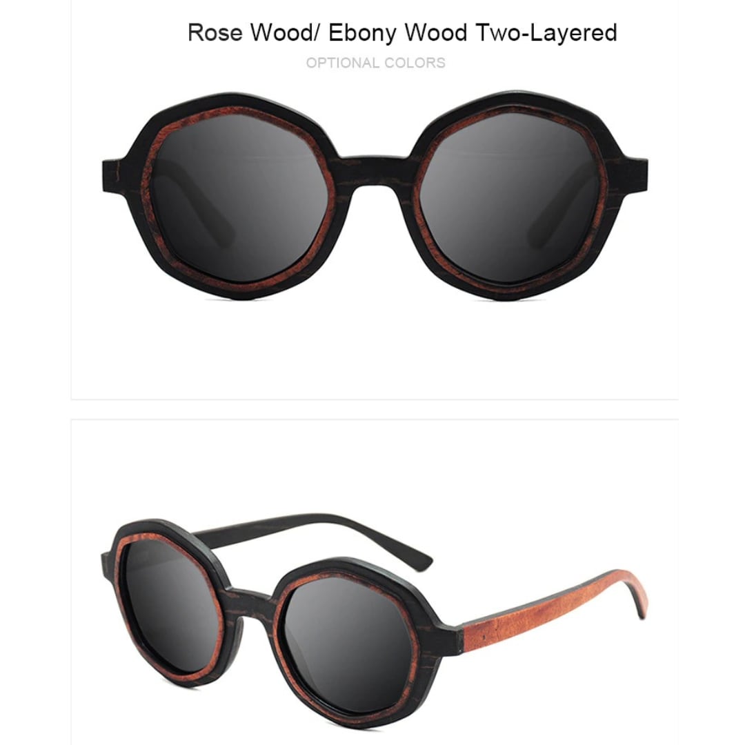 Two Tone Wood Irregular Round Sunglasses【BJ0528】