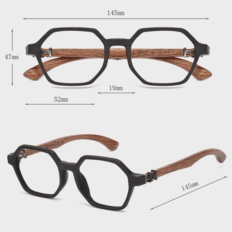 Wooden temple glasses - Logo Square【BJ2575】