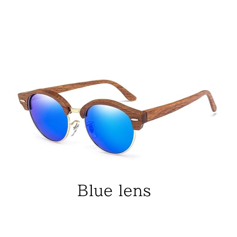 Wood Retro Round Semi-Rimless Sunglasses【BJ0523】
