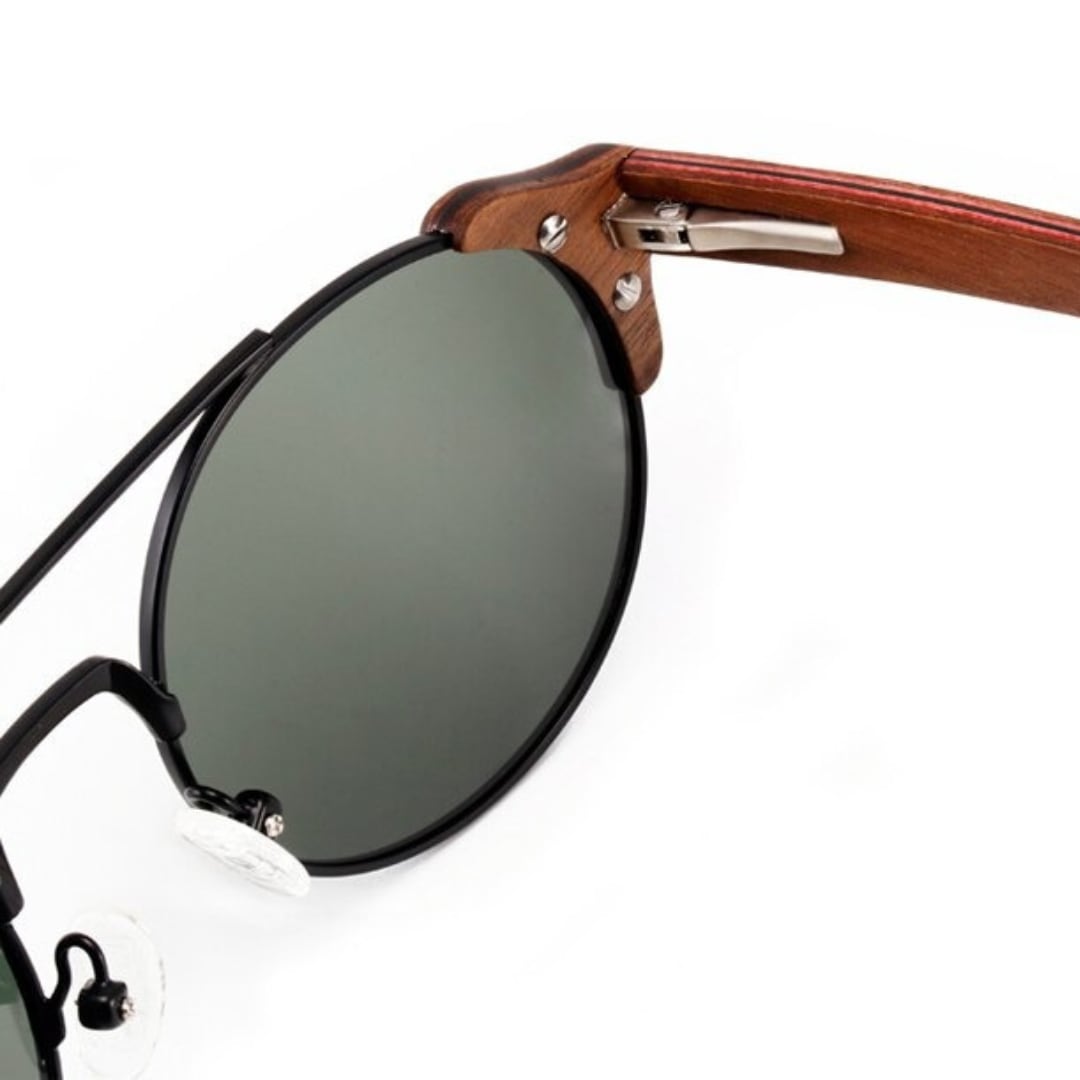 Metal With Wood Round Sunglasses【BJ0520】
