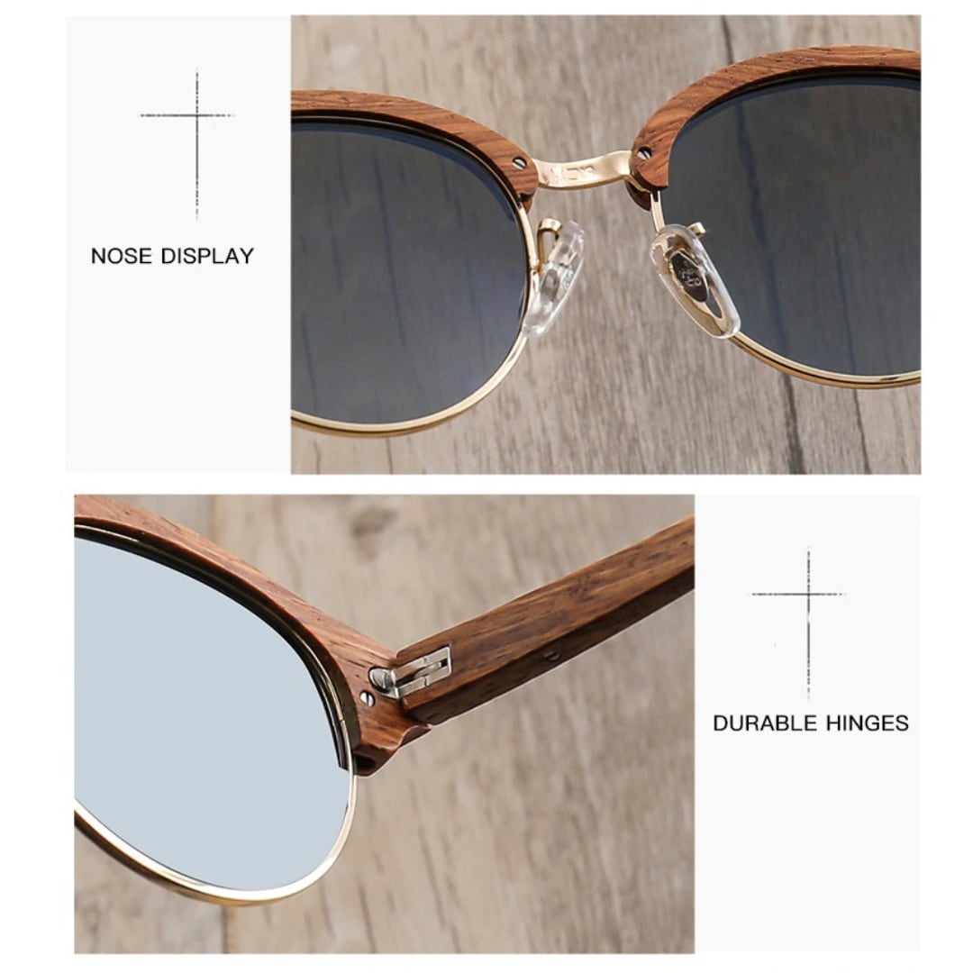 Wood Retro Round Semi-Rimless Sunglasses【BJ0523】