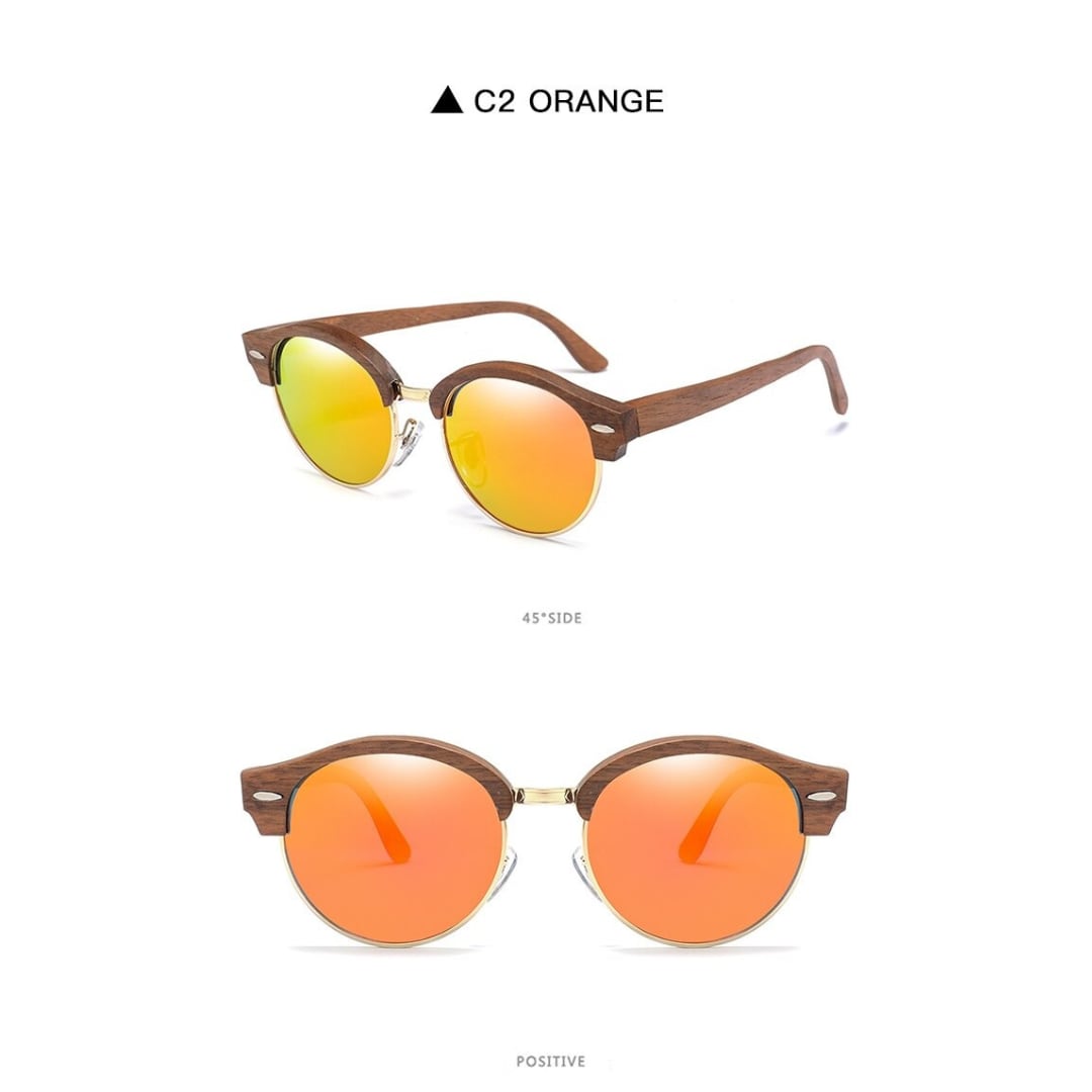 Wood Retro Round Semi-Rimless Sunglasses【BJ0523】