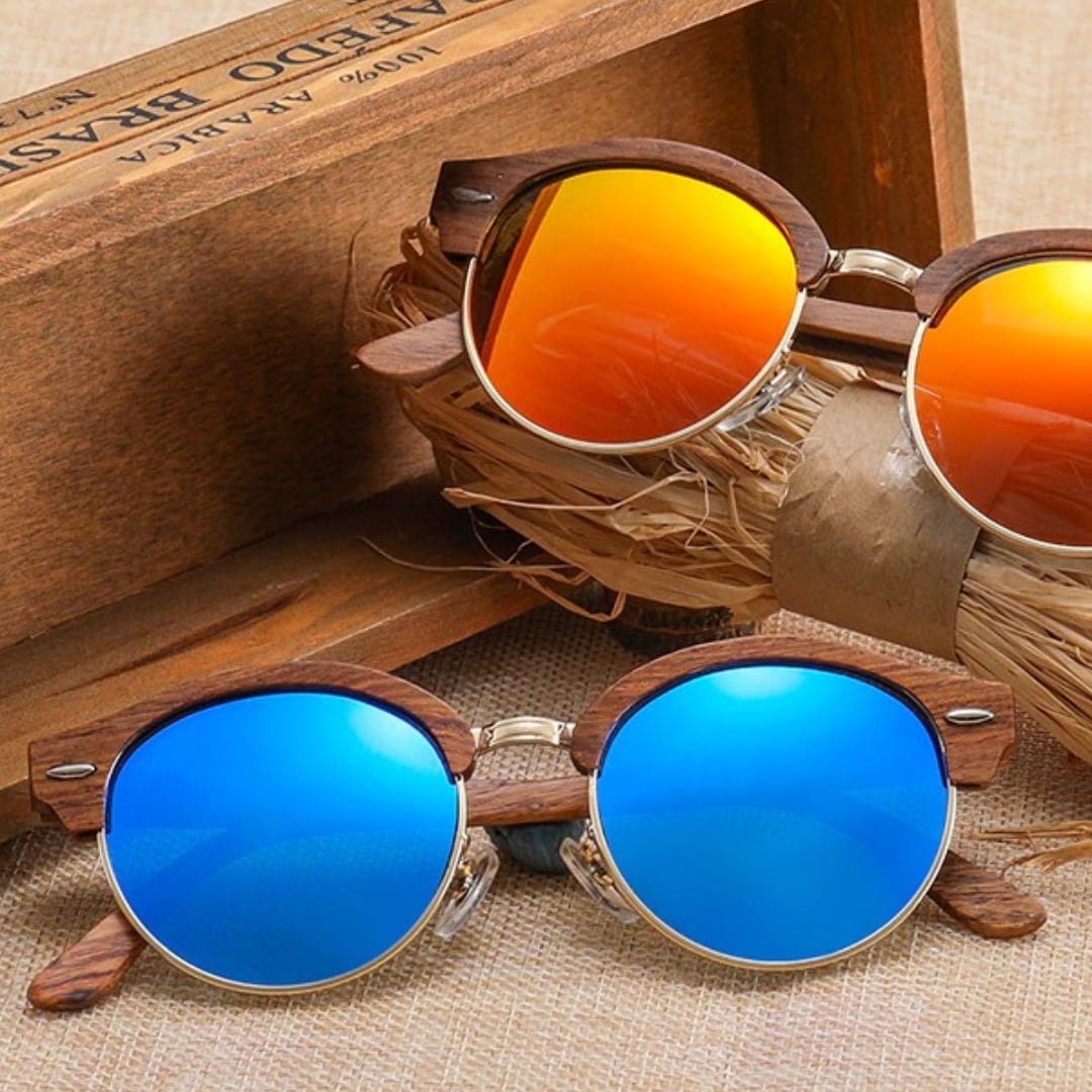 Wood Retro Round Semi-Rimless Sunglasses【BJ0523】