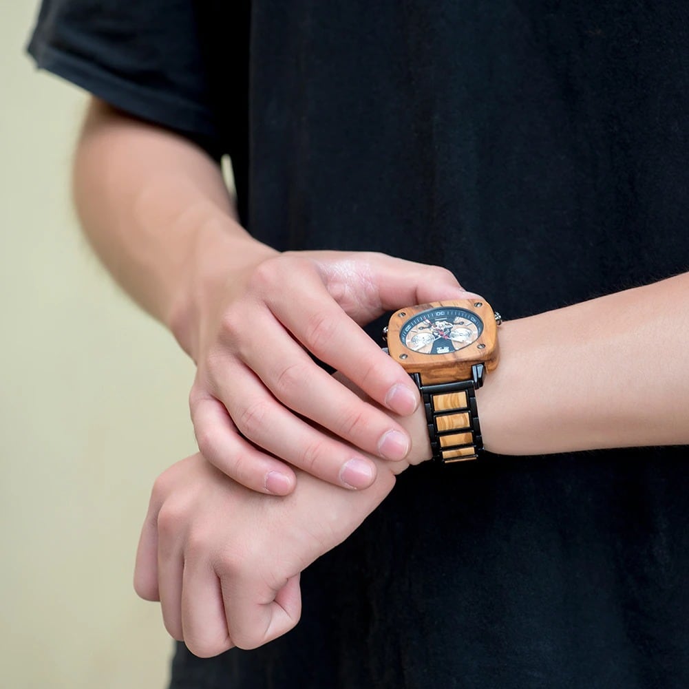 Fashionable Wood Square Mechanical Watch【BJ0552】