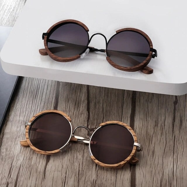 Wooden ring sunglasses（木縁の輪型サングラス）【BJ0009】