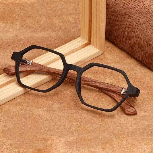 Wooden temple glasses - Logo Square【BJ2575】