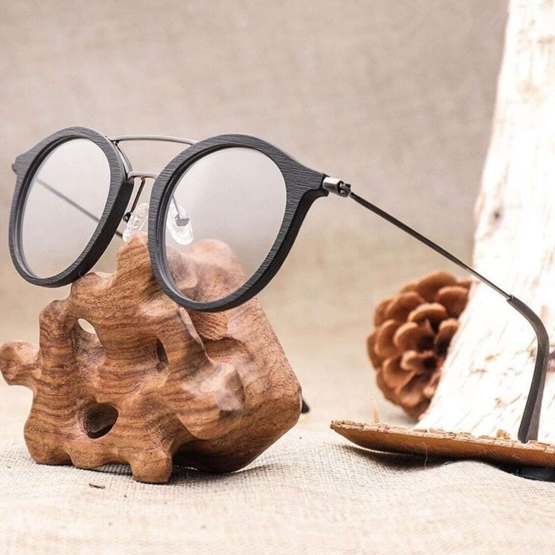 Wood grain glasses - Boston × Metal（木目とメタルのボストンメガネ）【BJ0132】