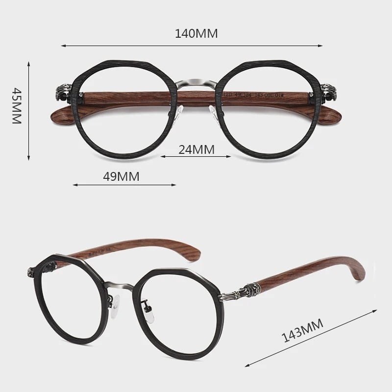 Wooden Gothic Circle Glasses（木製テンプルの丸型ゴシックメガネ）【BJ0001】