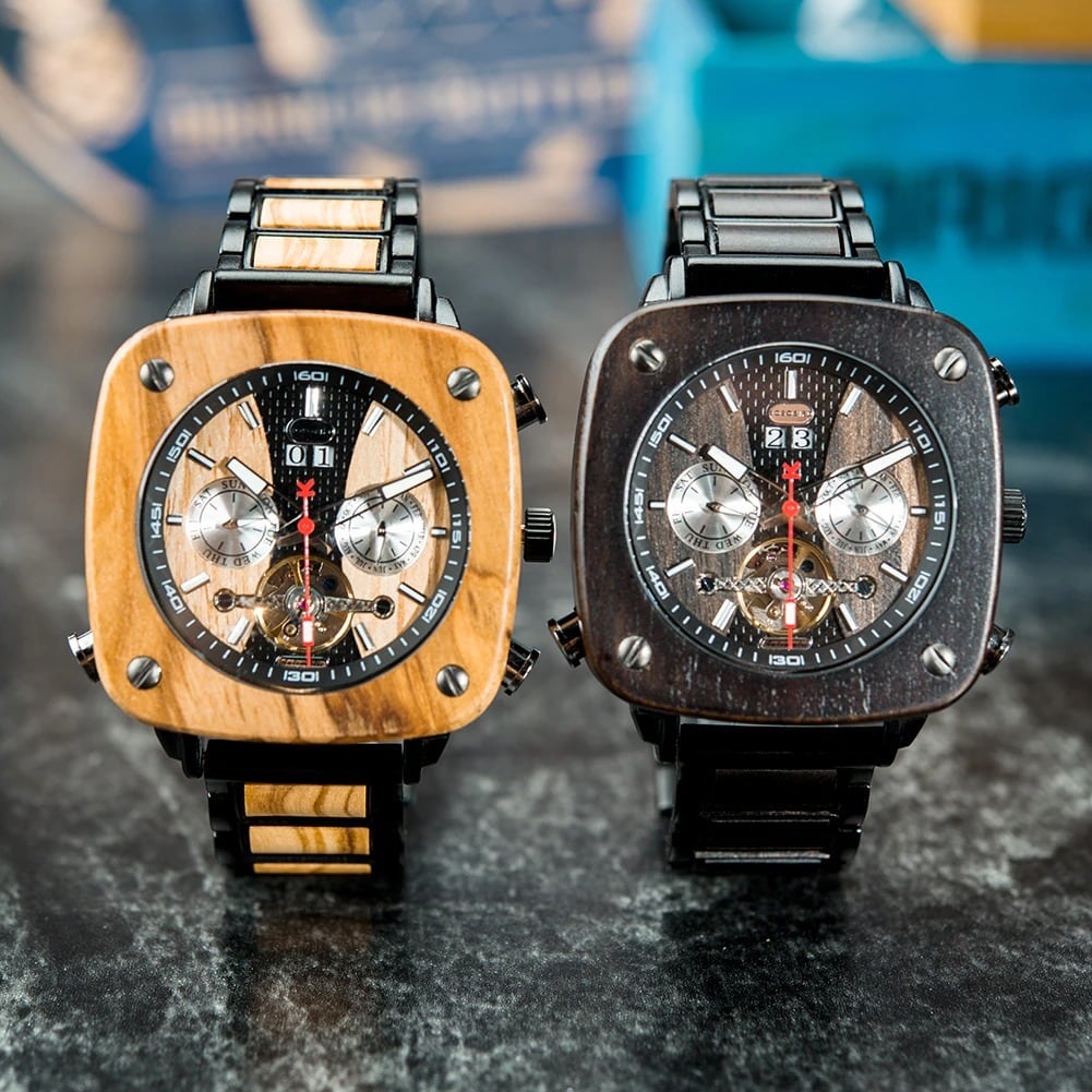 Fashionable Wood Square Mechanical Watch【BJ0552】