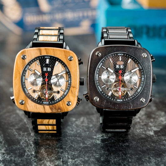 Fashionable Wood Square Mechanical Watch【BJ0552】
