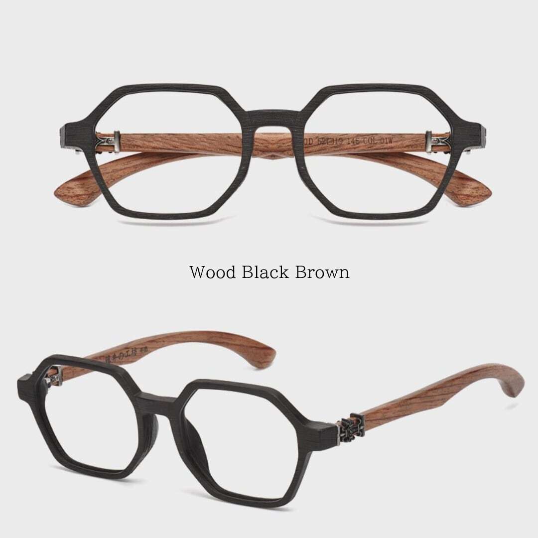 Wooden temple glasses - Logo Square【BJ2575】