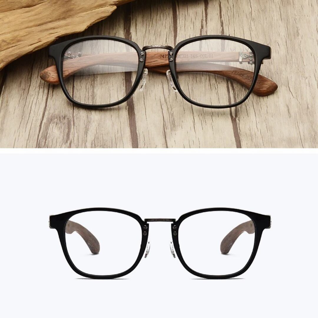Wooden Frame Wellington Glasses（木製テンプルのウェリントンメガネ）【BJ0284】