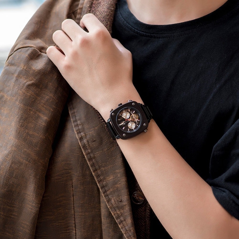 Fashionable Wood Square Mechanical Watch【BJ0552】