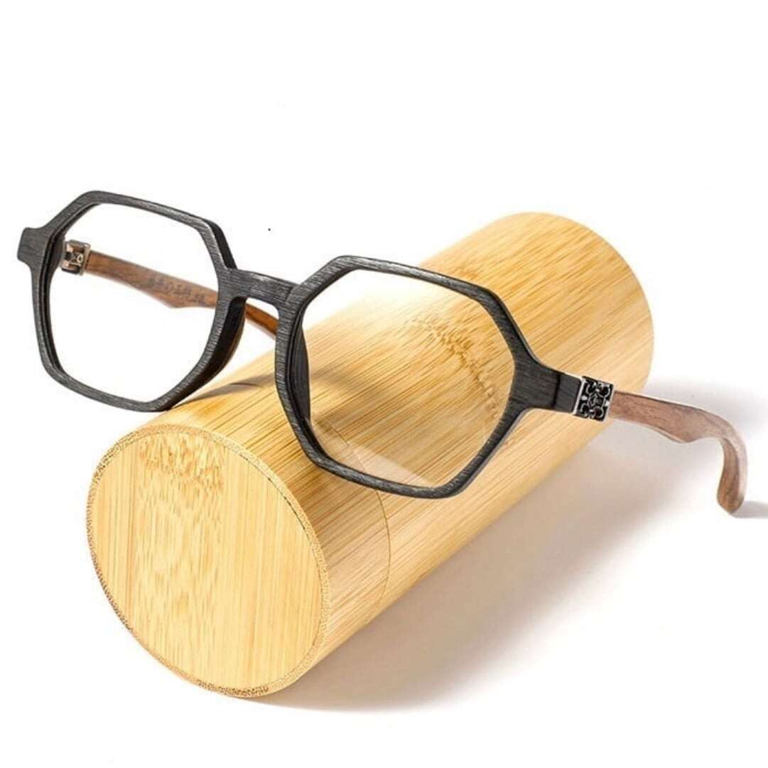 Wooden temple glasses - Logo Square【BJ2575】